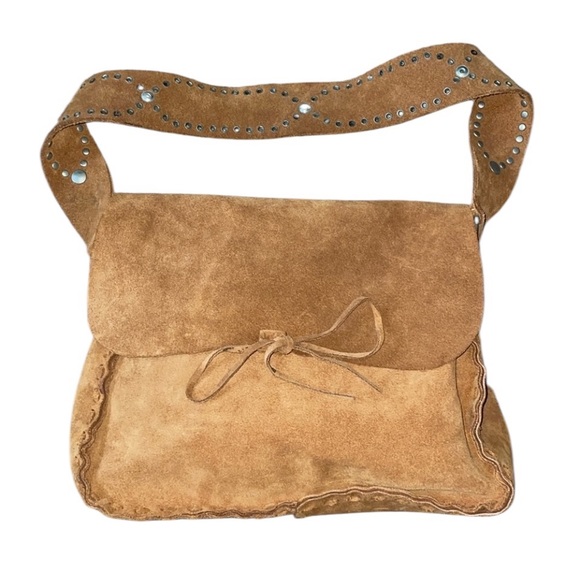 Sundance Carmel color tooled suede leather shoulder satchel bag - Picture 1 of 8